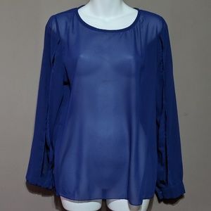 Blue sheer long sleeve blouse